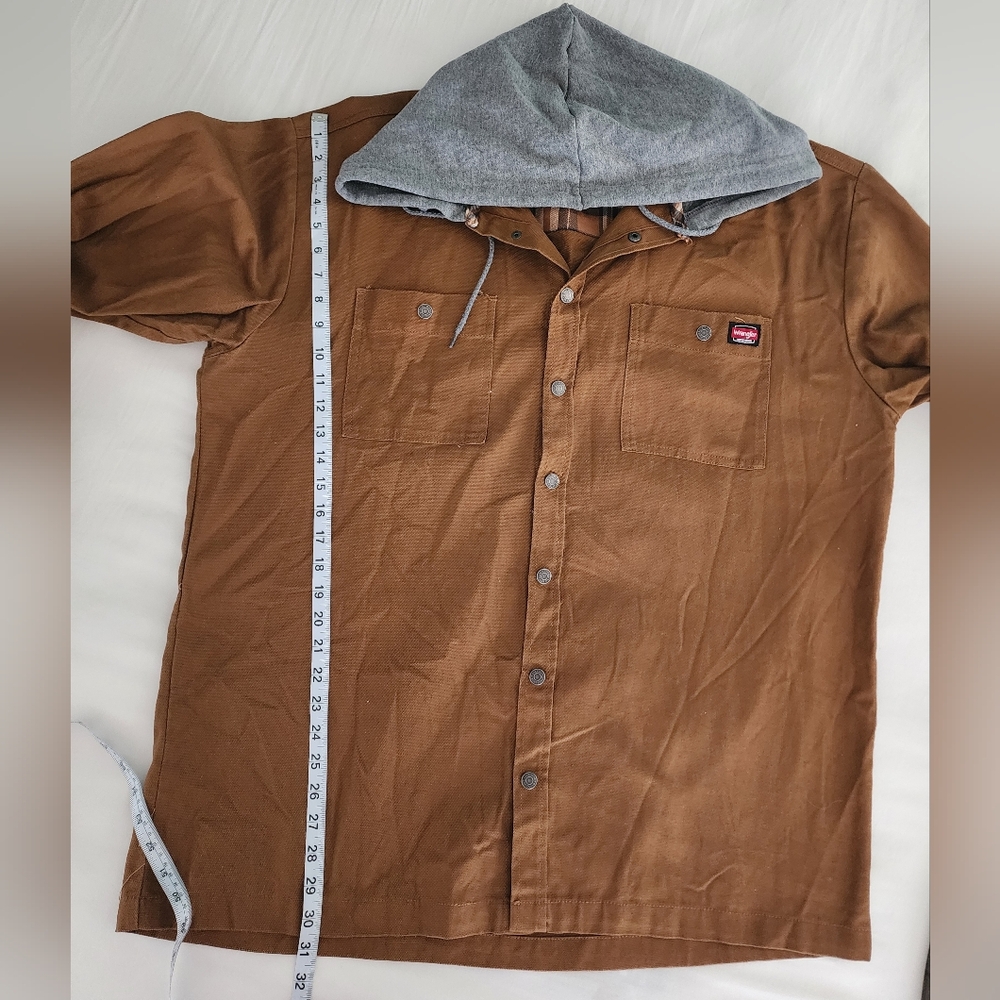 Mens's Wrangler Brown Button-Up Jacket With Hood - image 3